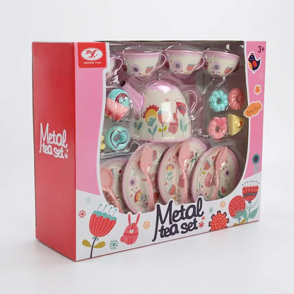 Metal Tea Set – Spring Flowers Pink Tea Party Toy for Kids (Ages 3+)