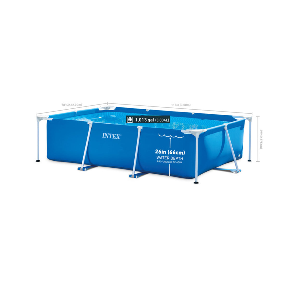 Rectangular Frame Above Ground Pool - 9'10" x 6'6¾" x 29½"(3.0M X 2.0M X
75CM)