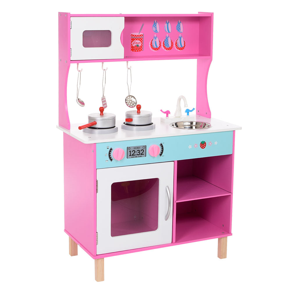 Pink Kitchen Wooden Pretend Play Toy Kitchen for Kids