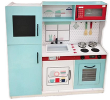 Blue and Red Wood Kitchen