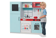 Blue and Red Wood Kitchen