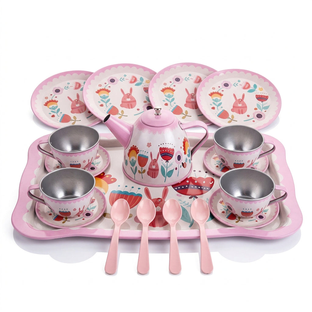 Metal Tea Set – Spring Flowers Pink Tea Party Toy for Kids (Ages 3+)