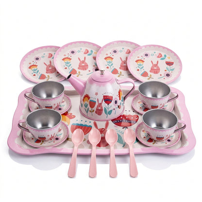 Metal Tea Set – Spring Flowers Pink Tea Party Toy for Kids (Ages 3+)