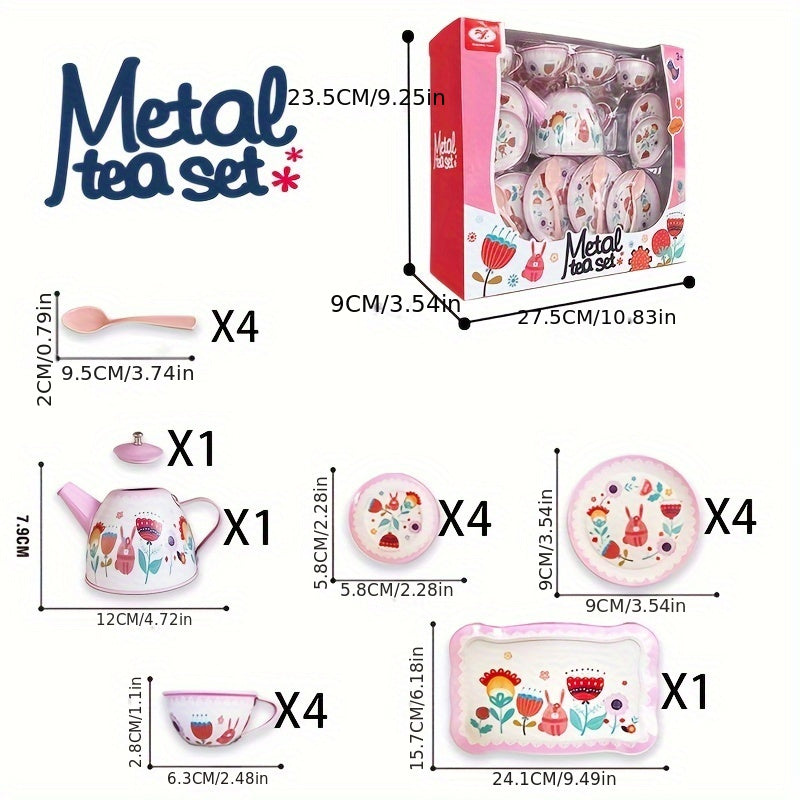Metal Tea Set – Spring Flowers Pink Tea Party Toy for Kids (Ages 3+)