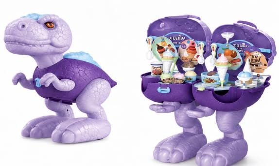 Dinosaur Ice Cream Shop Playset | Purple T-Rex Pretend Dessert Stall