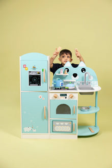 Blue Wooden Kitchen Set for Kids with Light & Sound – Pretend Play Cooking Toy