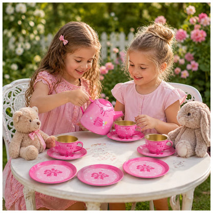 Fairy Metal Tea Set – Pink Polka Dot Tea Party Toy for Kids (Ages 3+)