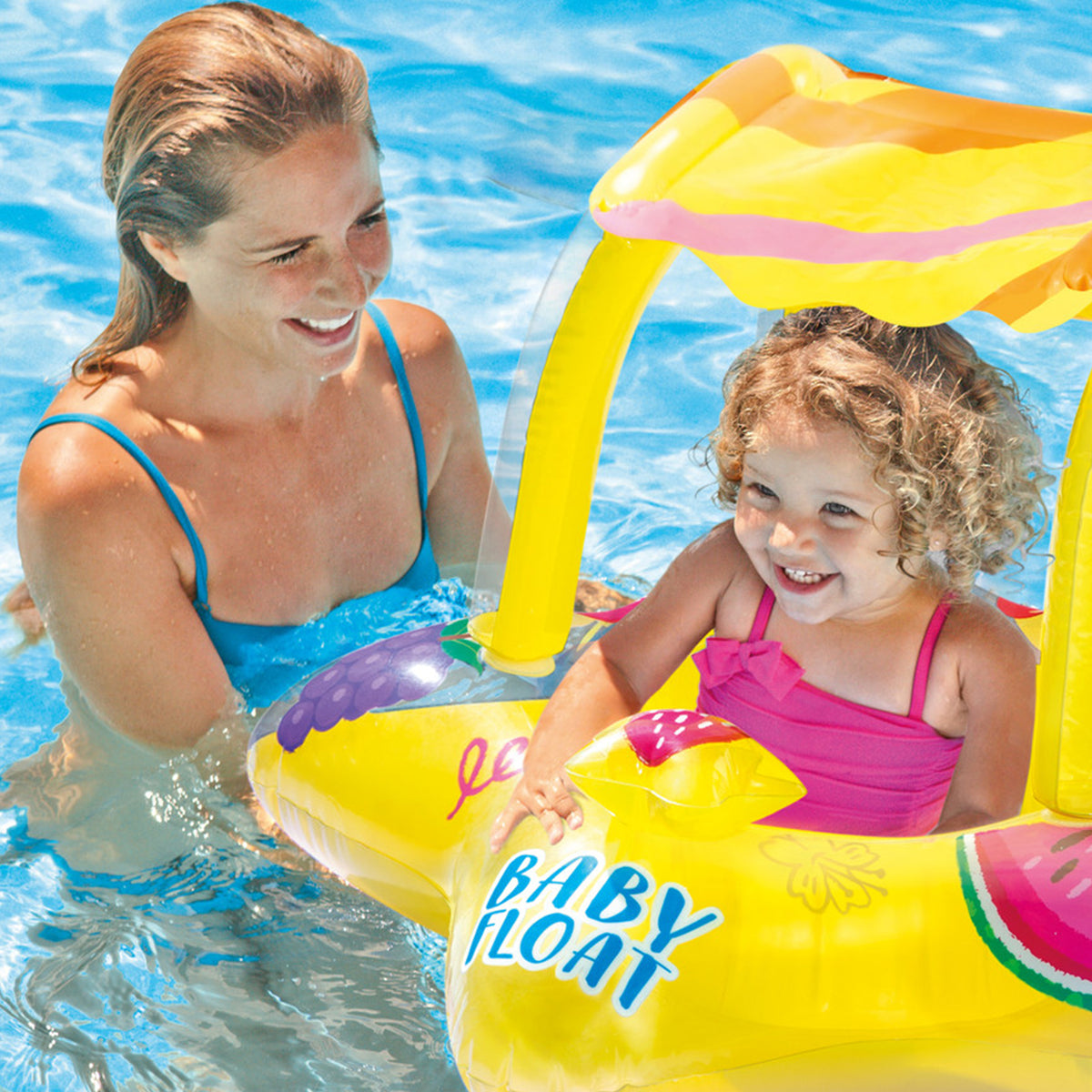 Yellow Kiddie Inflatable Pool Float w/ Sunshade
