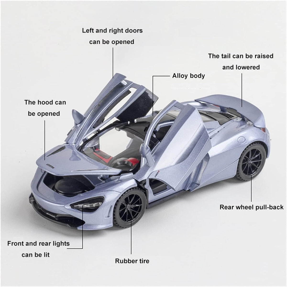Scale1:24(McLaren 720S ) Metal Pull Back withLight and Music