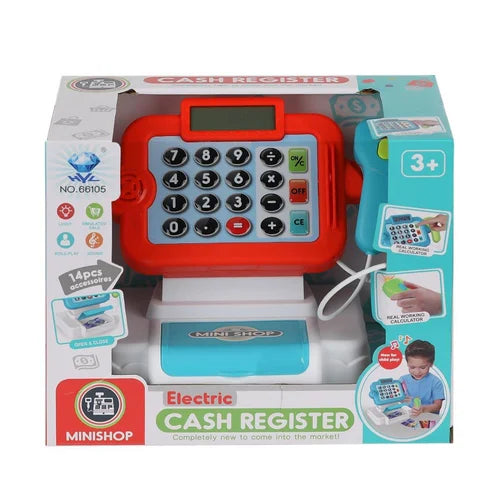Electric Cash Register Toy – Mini Shop Pretend Play Set with 14 Accessories (Ages 3+)