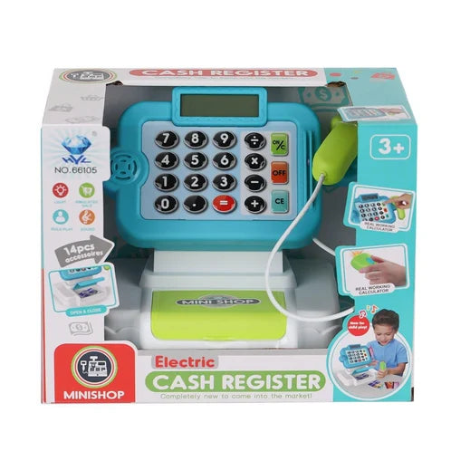 Electric Cash Register Toy – Mini Shop Pretend Play Set with 14 Accessories (Ages 3+)