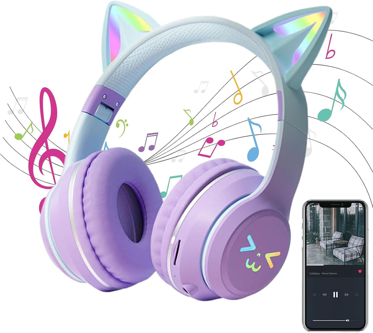 Cat Ear Headphones with Microphone | Led Light Over-ear Headphone