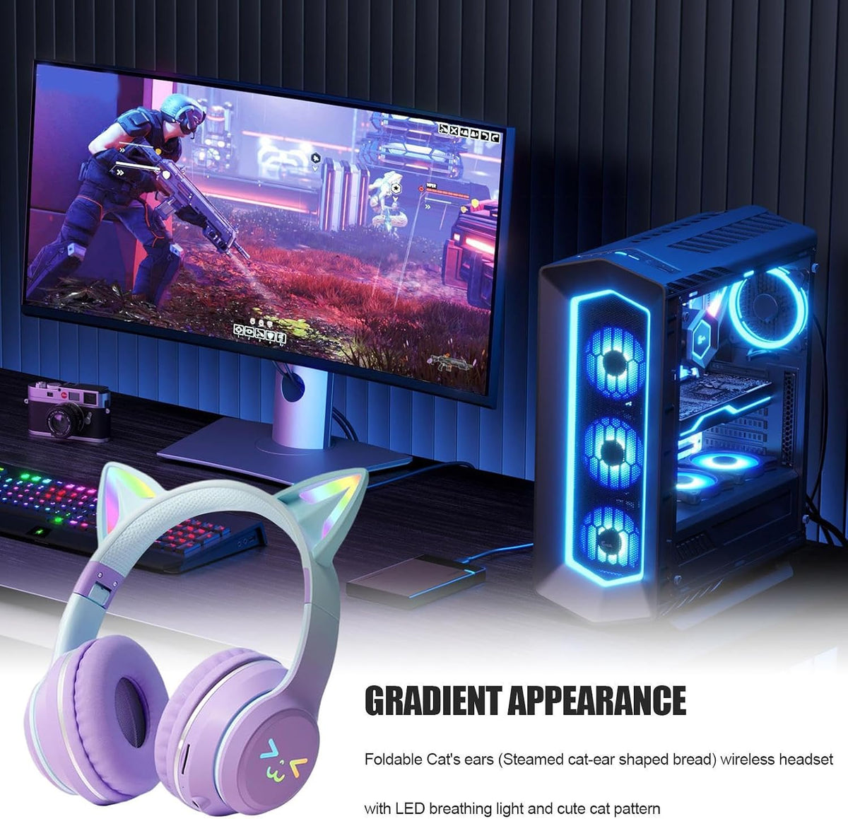 Gjby CA-045 Wireless Cat Ear Headset – Bluetooth 5.3 Stereo Headphones
