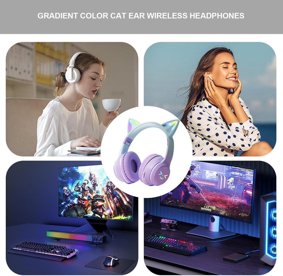 Gjby CA-045 Wireless Cat Ear Headset – Bluetooth 5.3 Stereo Headphones