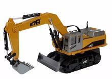 Large excavator with remote control, with LED lighting, a moveable arm, and a metal bulldozer
