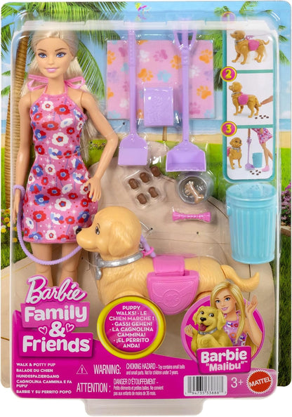 Barbie Walk & Potty Pup Toy Set with Barbie Malibu Doll