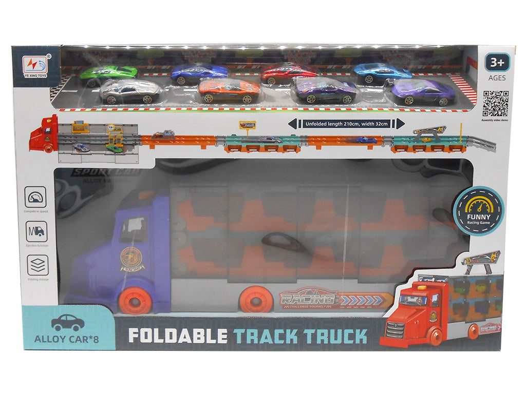Foldable Track Truck Playset with 8 Alloy Cars by Ye Xing Toys