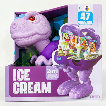 Dinosaur Ice Cream Shop Playset | Purple T-Rex Pretend Dessert Stall