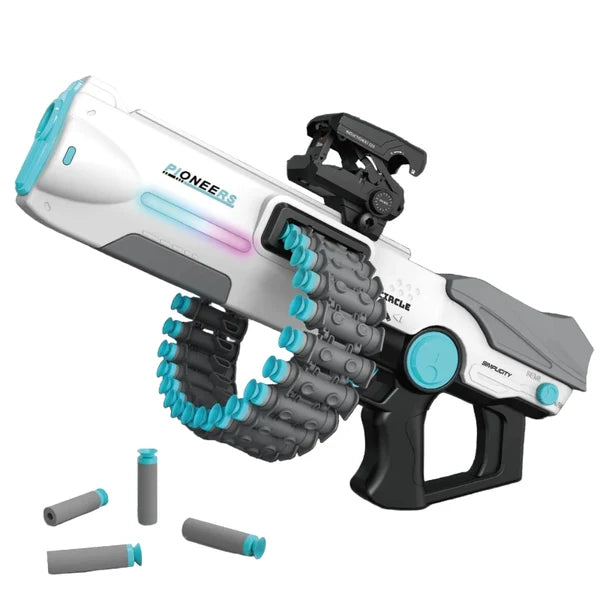 Blast of Flames Pioneers Foam Dart Launcher – 30-Round Bullet Chain, Electric/Manual Dual Mode