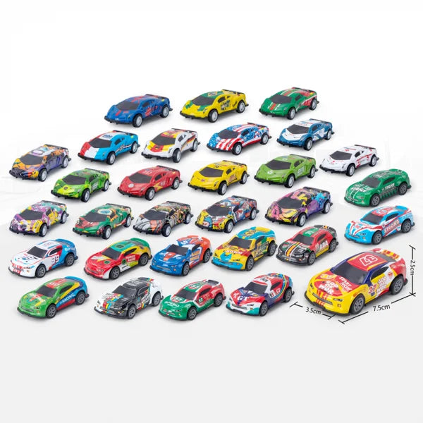 30-Piece Plastic Toy Car Set for Kids – Pull Back Cars Collection with Assorted Designs, Educational Play Vehicles for Ages 3+
