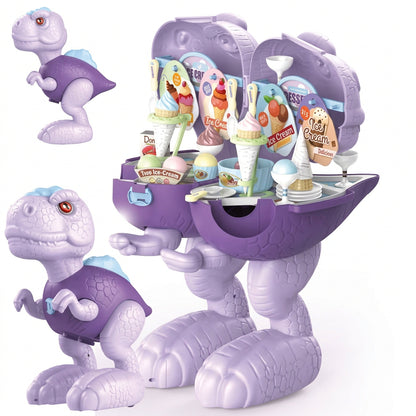 Dinosaur Ice Cream Shop Playset | Purple T-Rex Pretend Dessert Stall