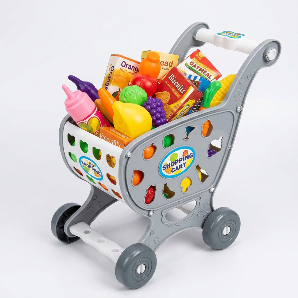 Shopping Cart Toy – DIY Pretend Play Grocery Set with Food Accessories (Ages 3+)