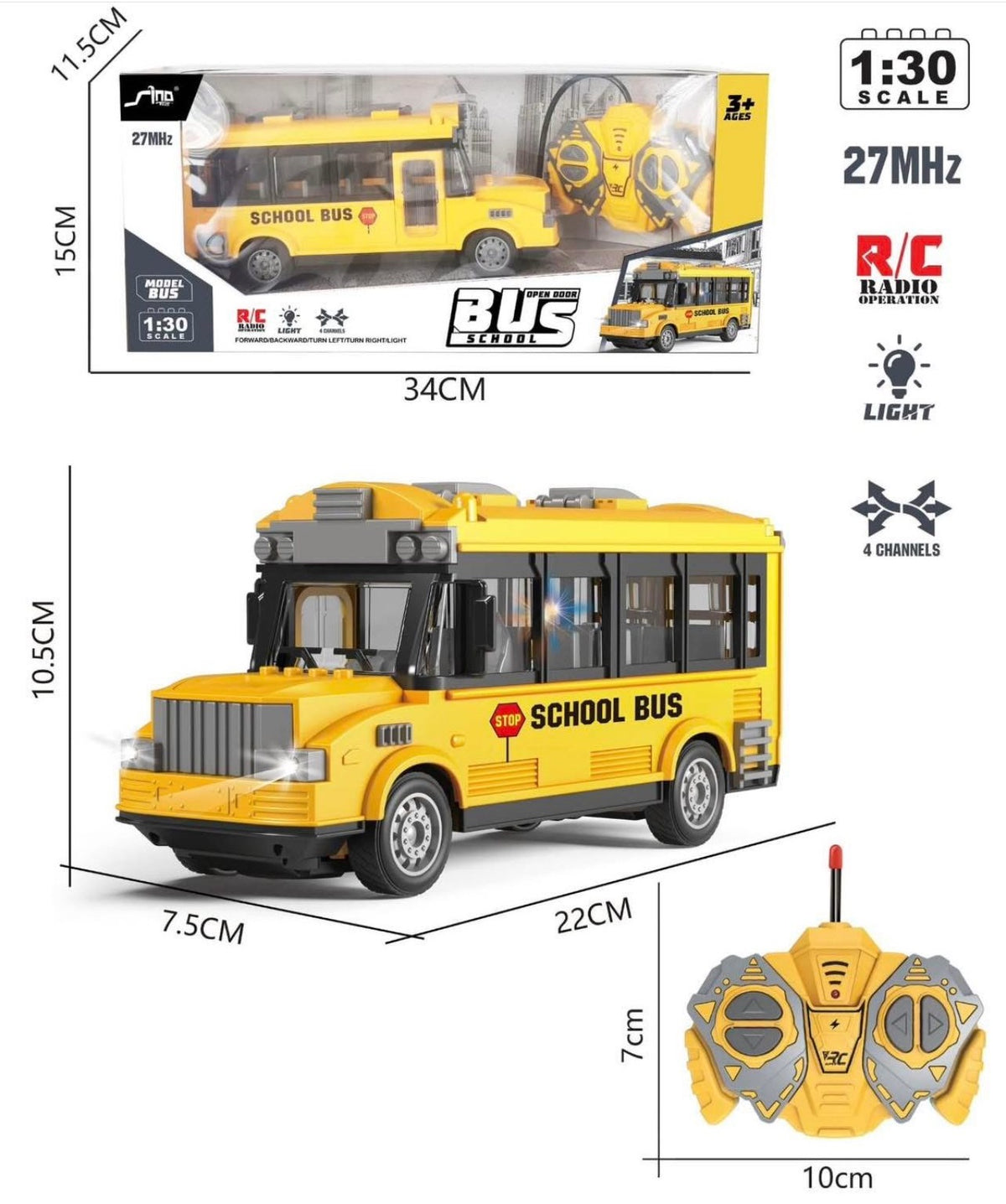 School Bus with Plastic Remote Control